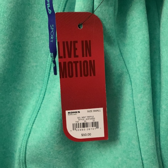 NWT Fila Sports Mint/blue trim pullover hoodie/zips up/thumbs open/pocket zips - Picture 10 of 13